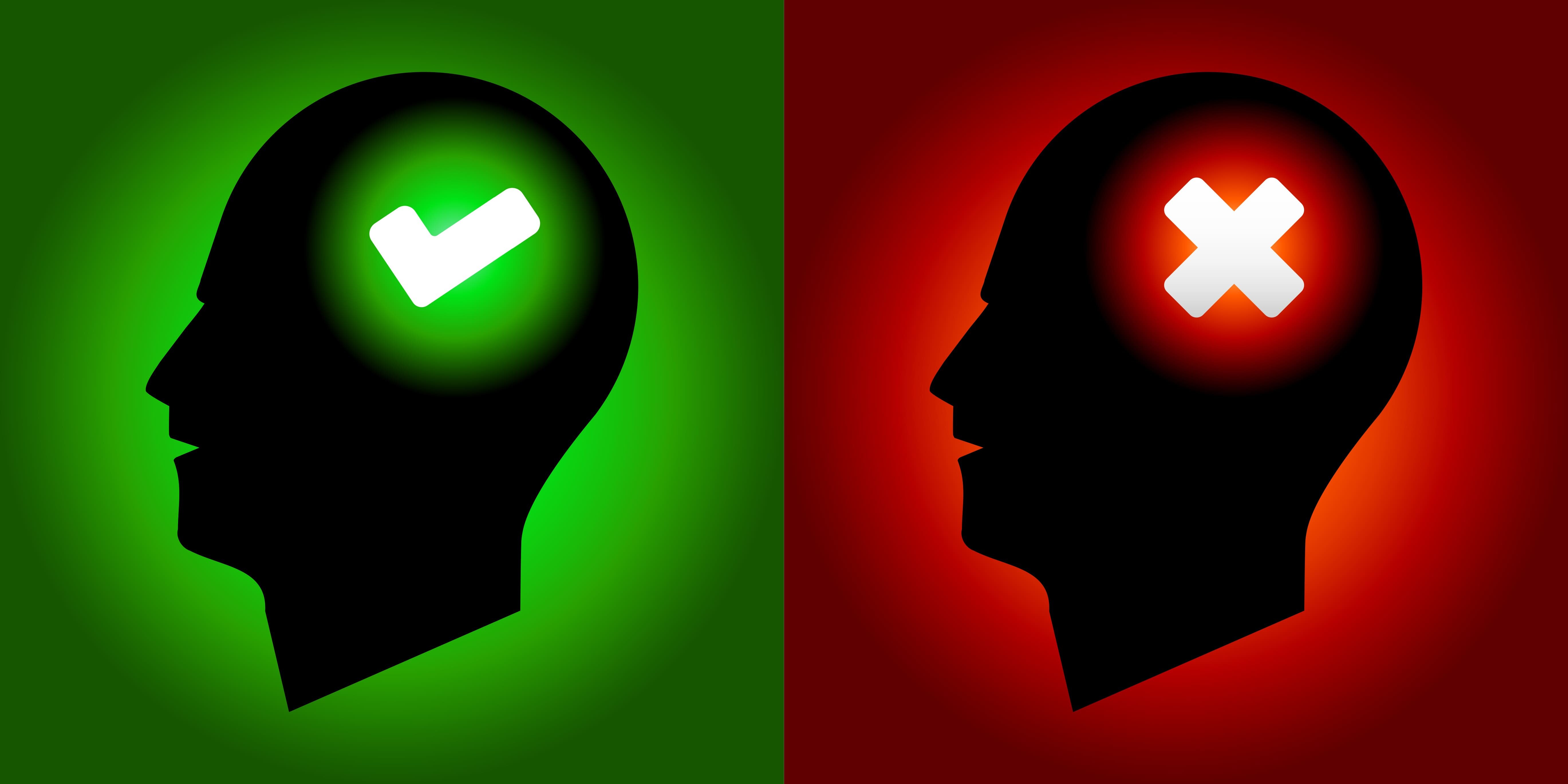 正しい判断と誤った判断を対比するイメージ