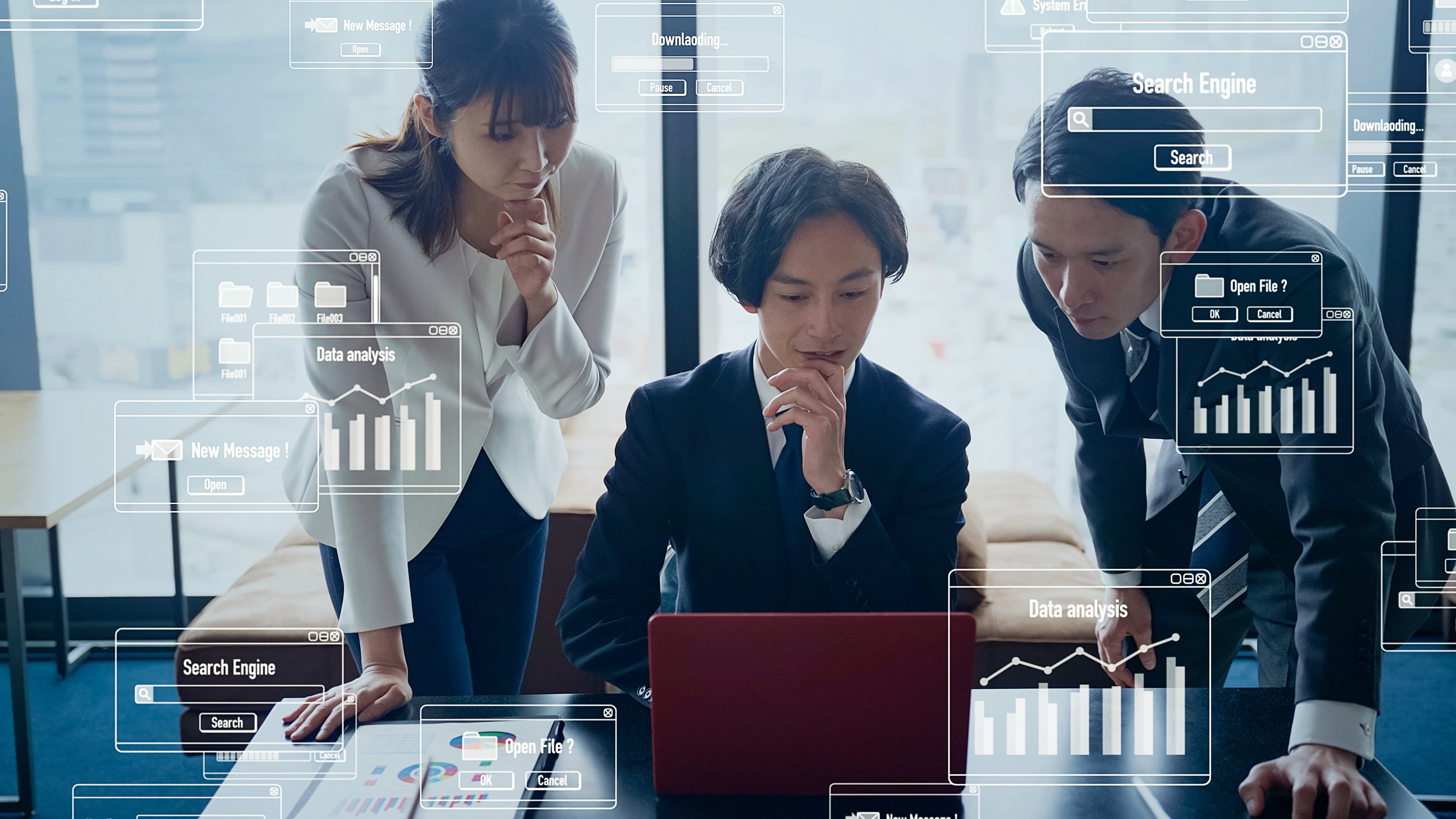 Windows 11とAIで仕事をするビジネスパーソンのイメージ