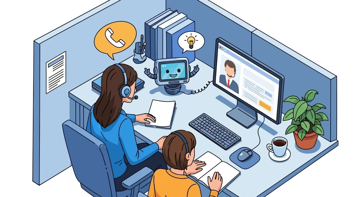 illustration of a call center agent handling a call