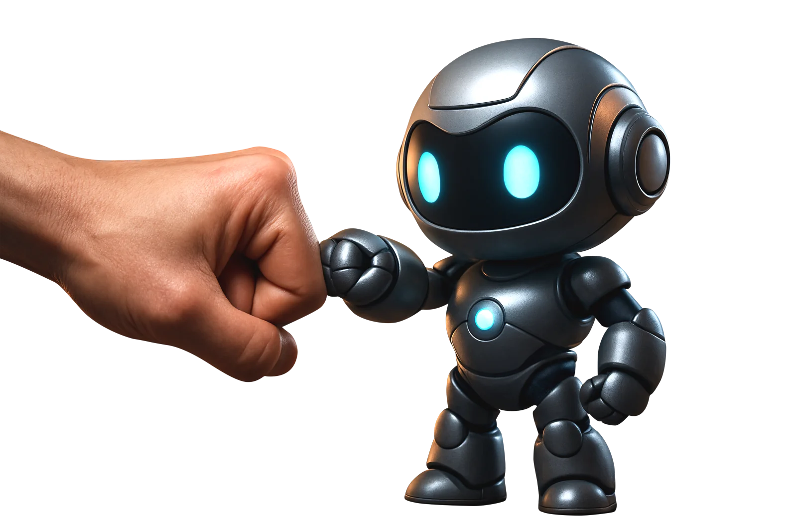 Human and AI chatbot collaboration concept with fist bump