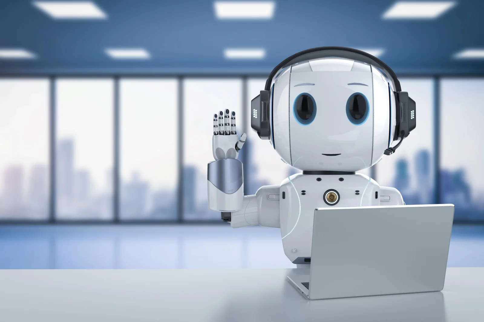 AI chatbot with headset working as a virtual call center agent
