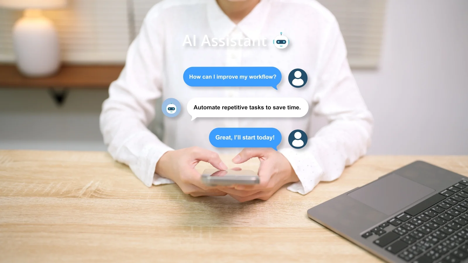 Person using an AI chatbot on a smartphone for workflow automation