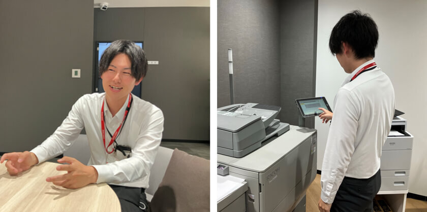 コピー機の設定をおこなう様子