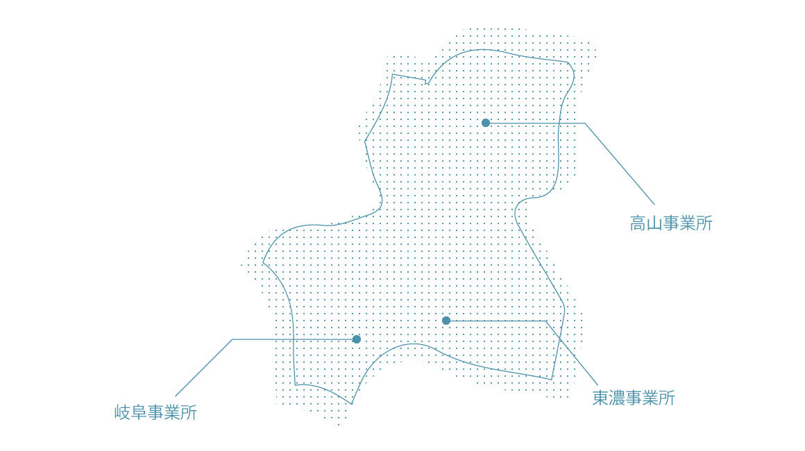 岐阜支社の事業所の場所を示した図