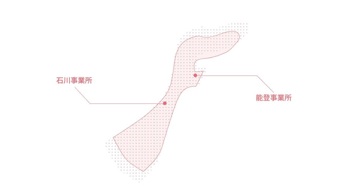石川支社の事業所の場所を示した図