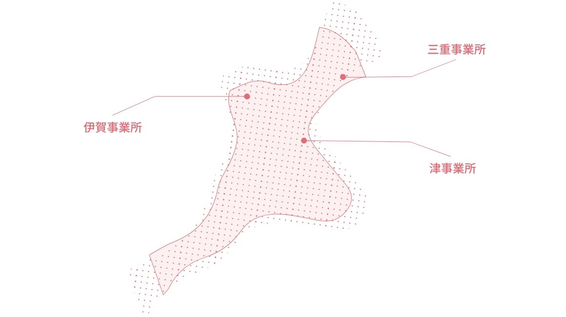 三重支社の事業所の場所を示した図