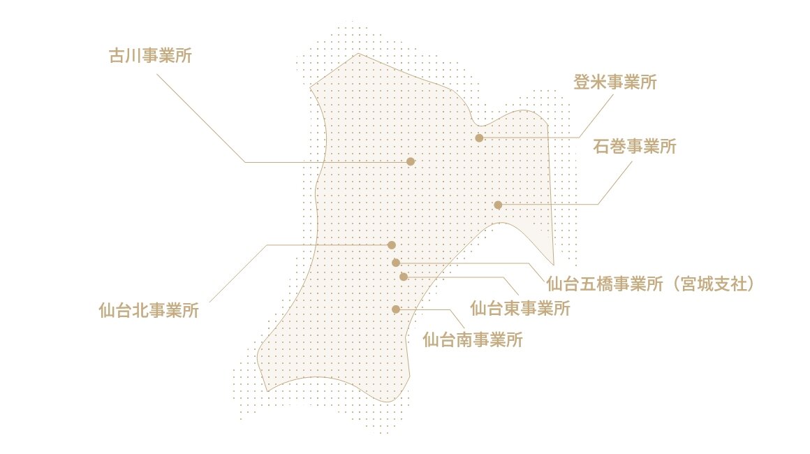 宮城支社の事業所の場所を示した図