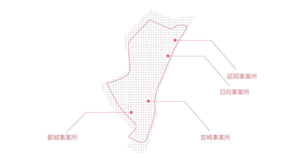 宮崎支社の事業所の場所を示した図