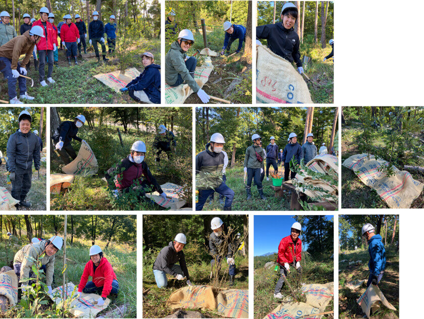 リコーの森環境美化保全活動 竹の杭うちの風景