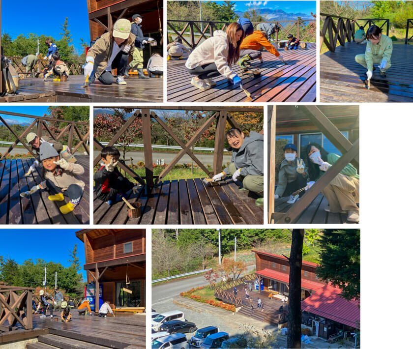 デッキのペンキ塗りの様子