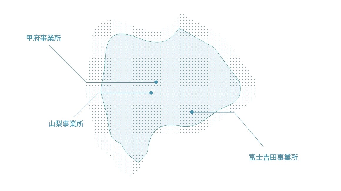 山梨支社の事業所の場所を示した図